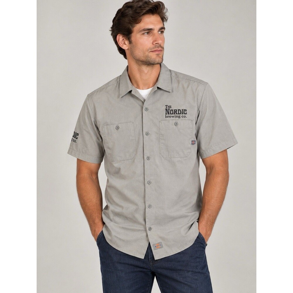 Y2K VTG Dickies Mens L Gray Collared Button Down Work Shirt Brewery XL